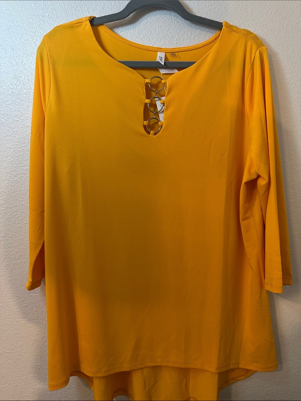 NY Collection Mustard Yellow Ring-Detail Tunic
